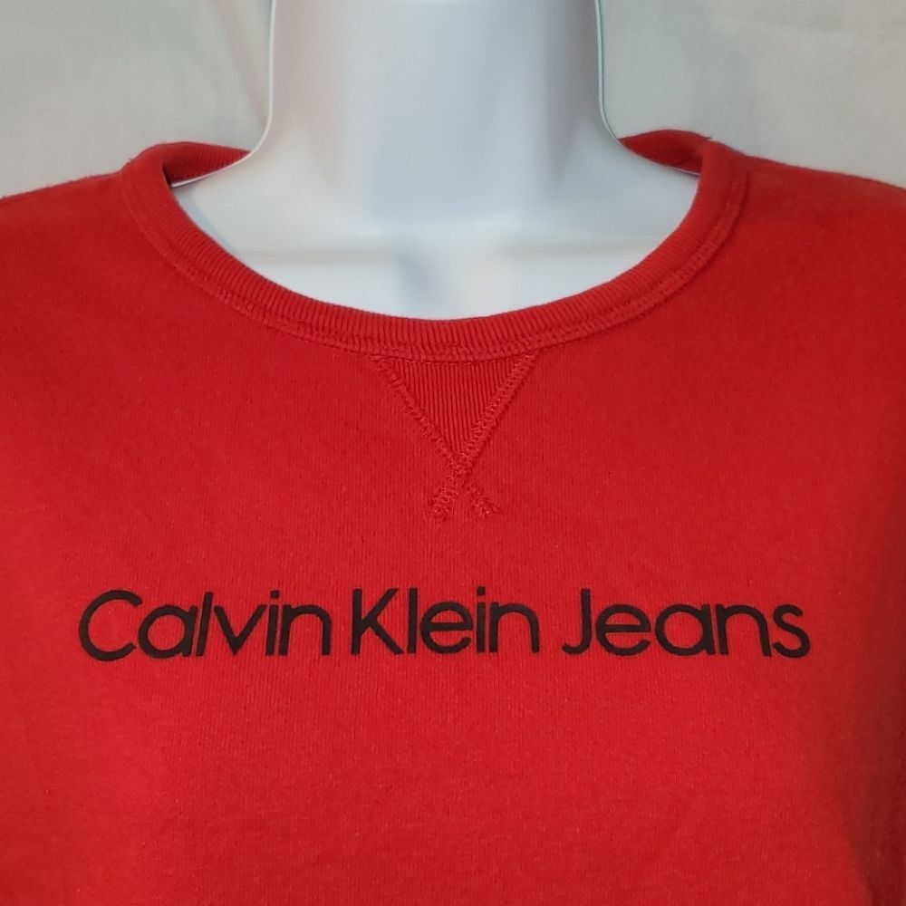 Vtg 2000s Calvin Klein Jeans Red Crewneck Sweatshirt - Size L - Picture 10 of 12